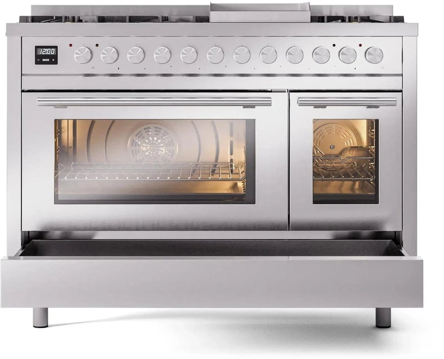 ILVE 48"Professional Plus Liquid Propane Dual Fuel Range, Stainless Steel UP48FWMPSSLP