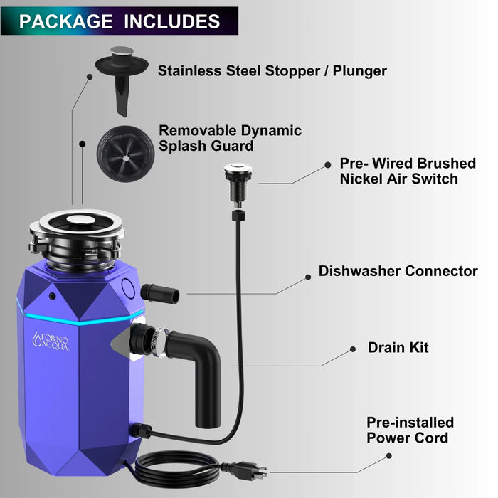 FORNO ACQUA BrightDiamond 3/4HP Super Quiet Garbage Disposal Motion Sensor WDD075TA1AM