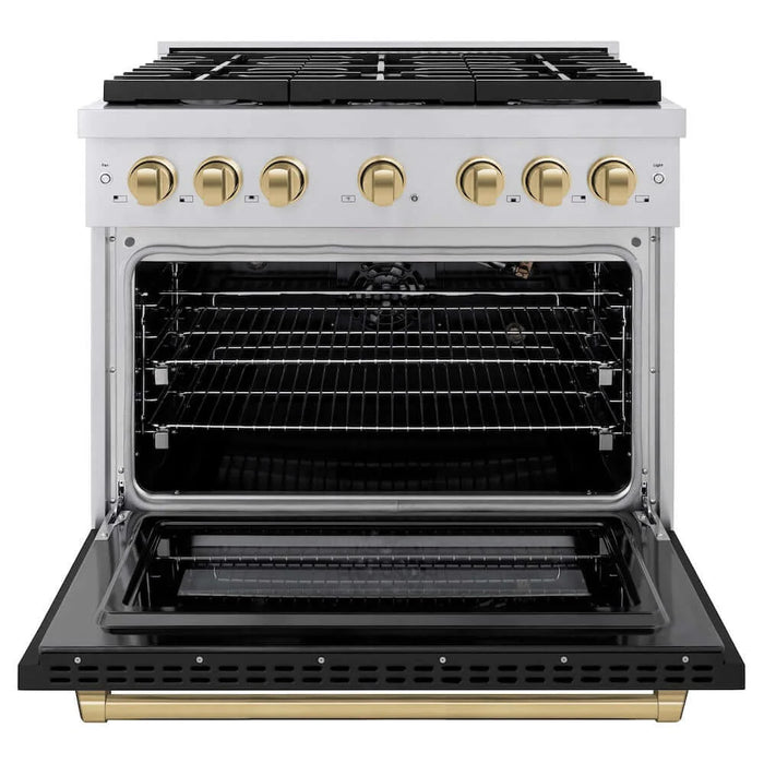 ZLINE 36"Gas Range, Convection Oven Black Matte, Champagne Bronze, SGRZ-BLM-36-CB