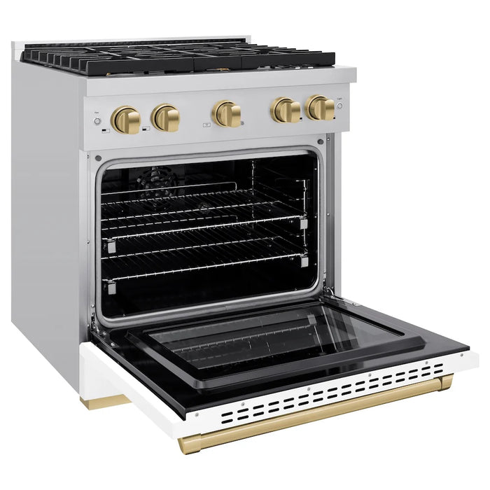 ZLINE 30"Paramount Dual Fuel Range White Matte Champagne Bronze SDRZ-WM-30-CB