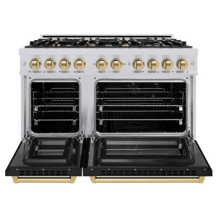 ZLINE 48" Select Gas Range Convection Gas Oven Stainless Steel Black Matte Doors Champagne Bronze HGRZ-BLM-48-CB