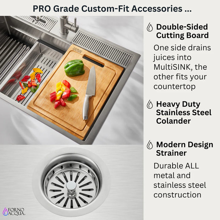 Forno ACQUA 33" Drop-In/Undermount 3-Level Workstation Sink, Waterfall Faucet, Glass Rinser D-XP30 - Control Panel View