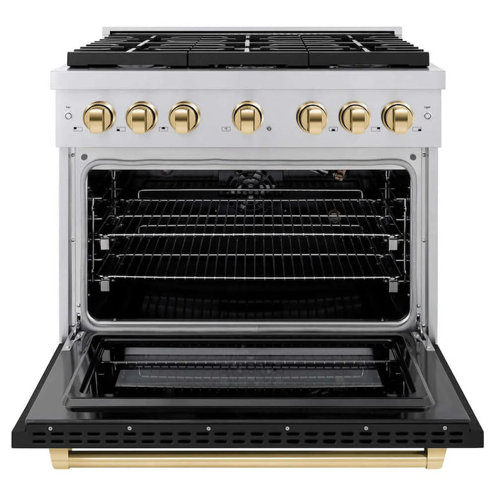 ZLINE 36"Gas Range, Convection Oven Black Matte, Gold, SGRZ-BLM-36-G