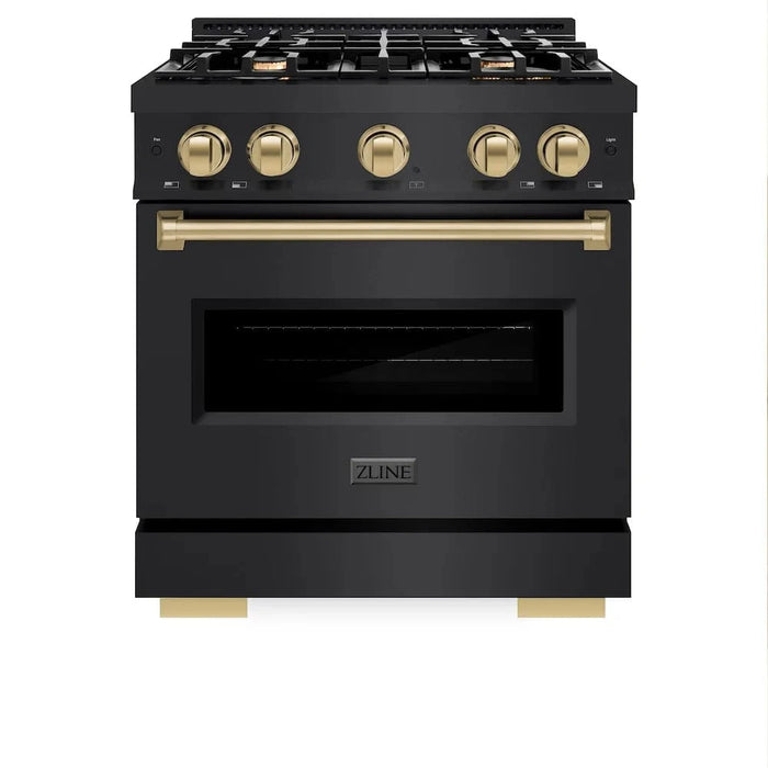 ZLINE 30" Classic Gas Range, Convection Gas Oven Black Stainless Steel, Champagne Bronze CGRBZ-30-CB