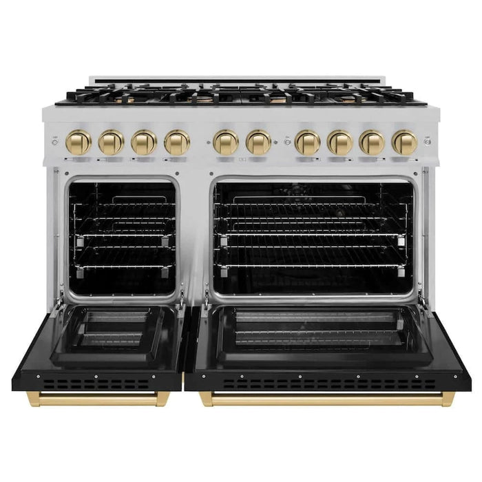 ZLINE 48" Select Gas Range Convection Gas Oven DuraSnow® Stainless Steel Black Matte Door Champagne Bronze HGRSZ-BLM-48-CB