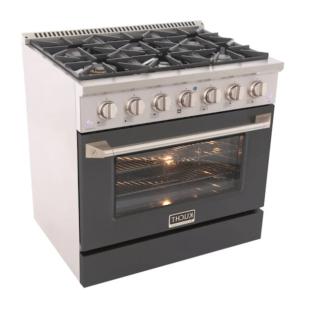 Kucht 36" Gas Range, Stainless Steel with Grey Oven Door, KNG361-GR