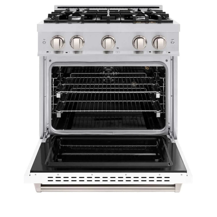 ZLINE 30"Classic Gas Range, Convection Gas Oven, Stainless Steel, White Matte Door CGR-WM-30