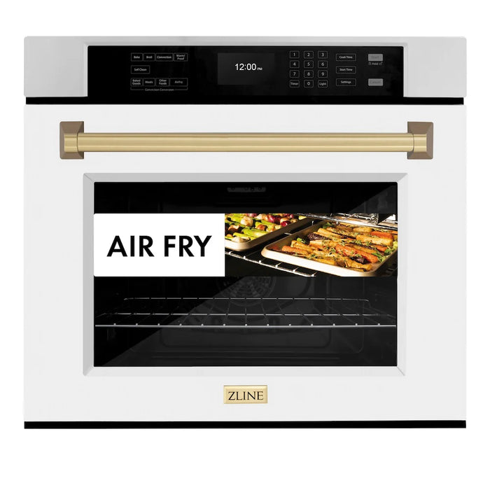 ZLINE 30" Autograph Edition Professional True Convection Single Wall Oven, Air Fry, Self Clean, White Matte, Champagne Bronze WASZ-WM-30-CB