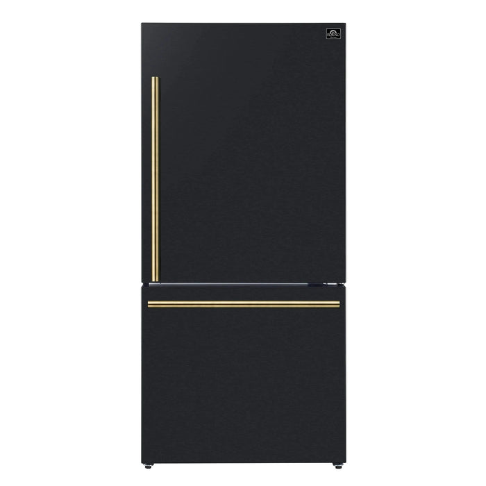 FORNO Premium 2-Piece Kitchen Bundle - Leonardo Espresso 30" Black Range, 31" Black Bottom Freezer Refrigerator FBDL-003-02US