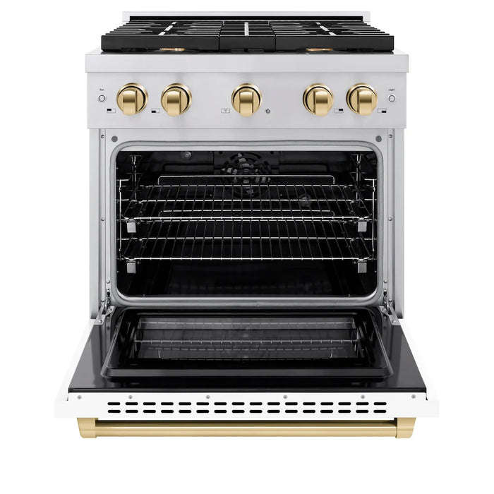 ZLINE 30"Paramount Dual Fuel Range White Matte Gold SDRZ-WM-30-G