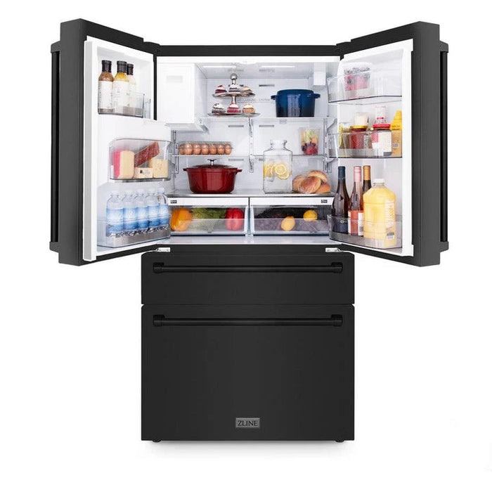 ZLINE 36" French Door Refrigerator, Water and Ice Dispenser, Water Filter, Black Stainless Steel, RFM-W-WF-36-BS