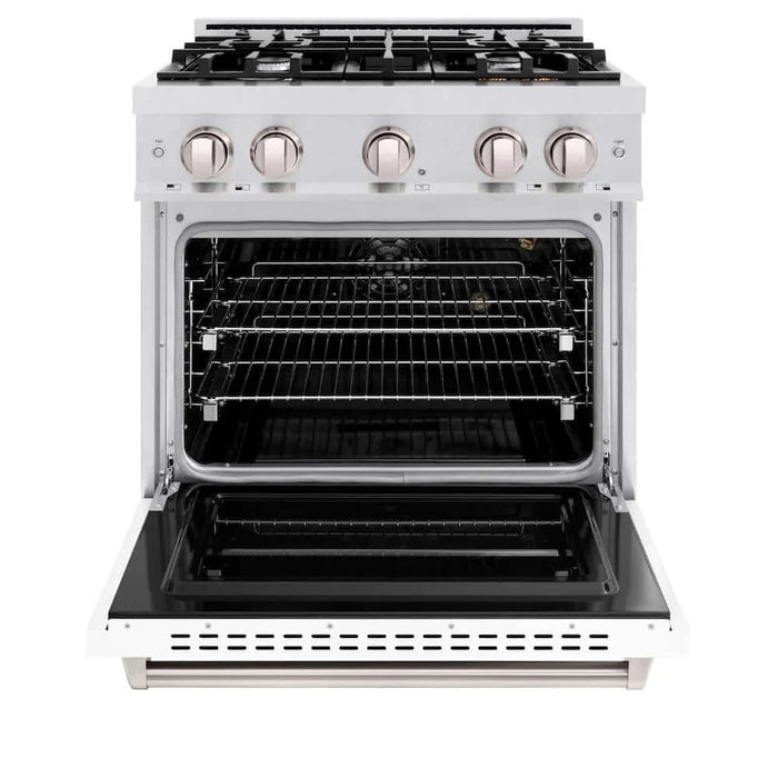 ZLINE 30"Classic Gas Range, Convection Gas Oven, DuraSnow® Stainless Steel, White Matte Door CGRS-WM-30