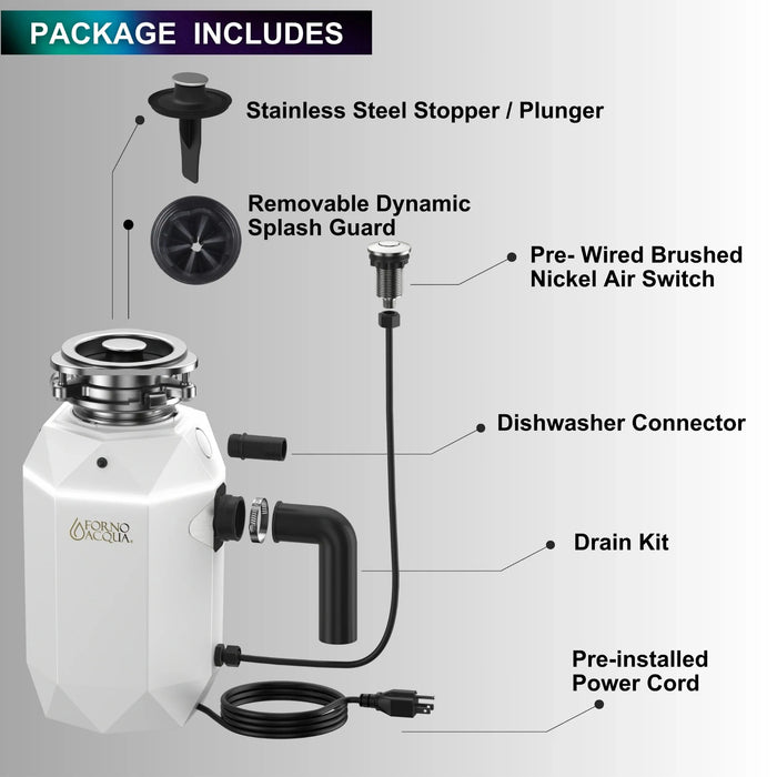 FORNO ACQUA BrightDiamond 1HP Super Quiet Garbage Disposal Motion Sensor WDD100TA2MS