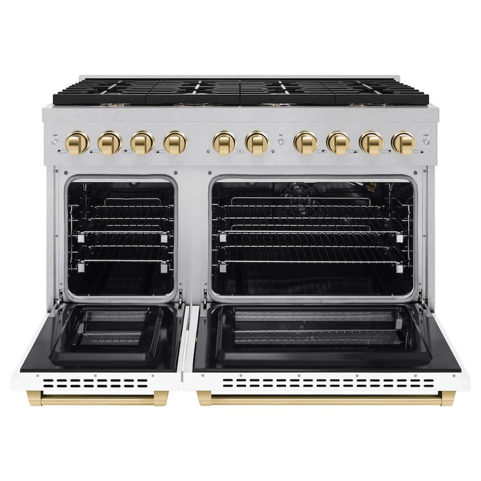 ZLINE 48"Gas Range, Convection Gas Oven, DuraSnow® White Matte, Gold SGRSZ-WM-48-G