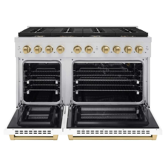 ZLINE 48"Gas Range, Convection Oven White, Champagne Bronze, SGRZ-WM-48-CB