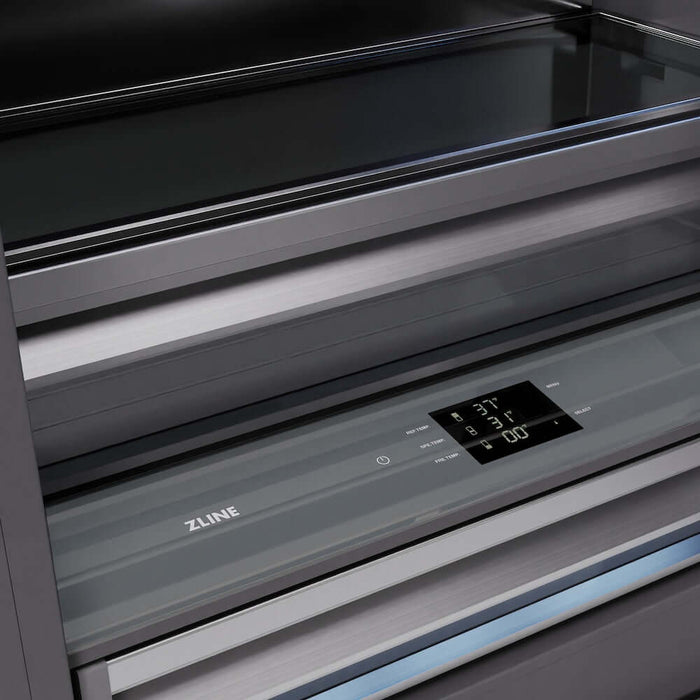 ZLINE 36" Built-In Bottom Freezer Refrigerator,Water Dispenser, Ice Maker, DuraSnow® Stainless Steel Graphite Gray Polished Gold GRBITZ-SN-36-G