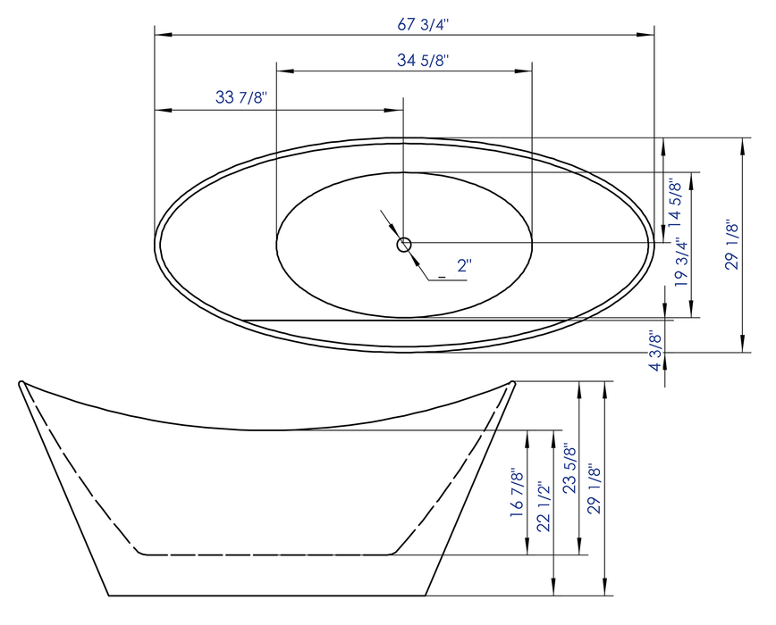 ALFI brand 68" White Oval Acrylic Free Standing Soaking Bathtub AB8803