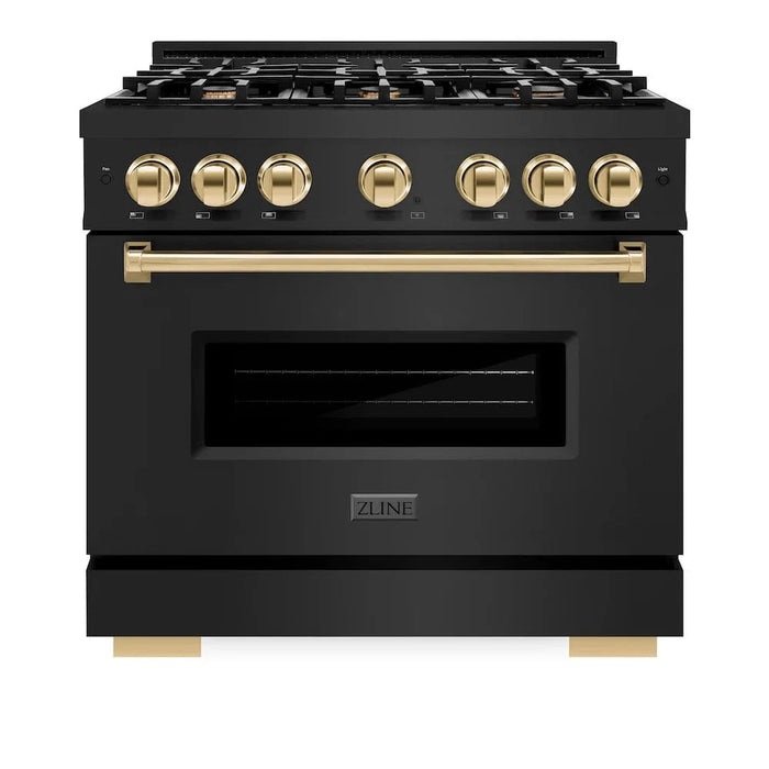 ZLINE 36" Classic Gas Range, Convection Gas Oven Black Stainless Steel, Gold CGRBZ-36-G