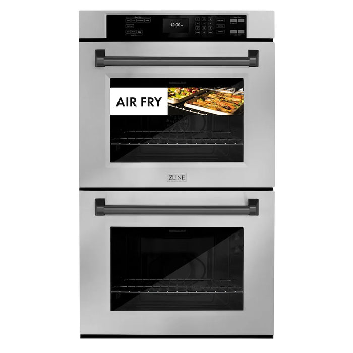 ZLINE 30"Professional True Convection Double Wall Oven, Air Fry, Self Clean, Stainless Steel, Matte Black WADZ-30-MB