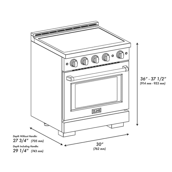 ZLINE 30" Paramount Induction Range, Cooktop, Electric Convection Oven, Satin Stainless Steel SINRS-30