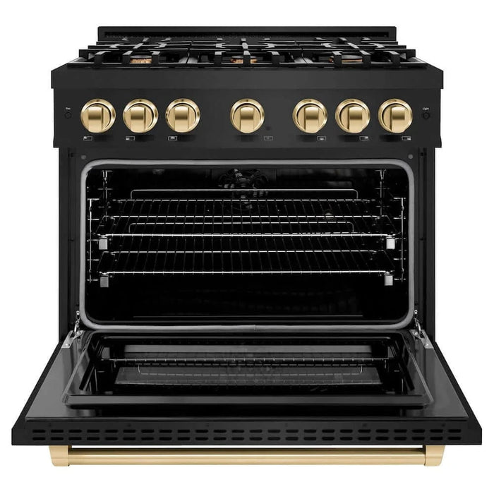 ZLINE 36" Select Gas Range Convection Gas Oven Black Stainless Steel Gold HGRBZ-36-G