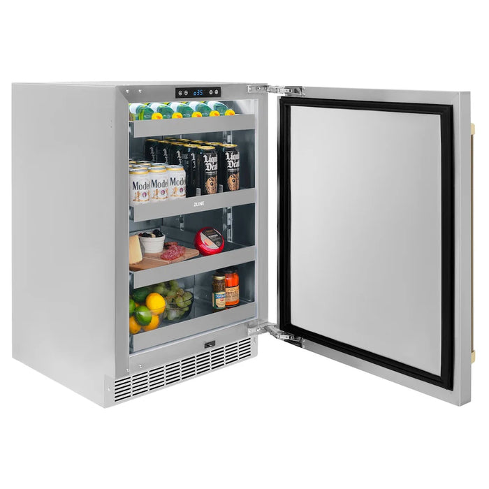 ZLINE Autograph Edition 24" Touchstone 151 Can Beverage Fridge, Solid Stainless Steel Door, Helix Handle RBSOZ-ST-24-KCB