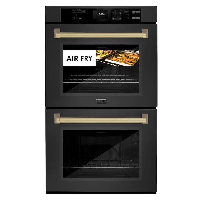 ZLINE 30"Professional True Convection Double Wall Oven, Air Fry, Self Clean Black Stainless Steel, Champagne Bronze WADBZ-30-CB