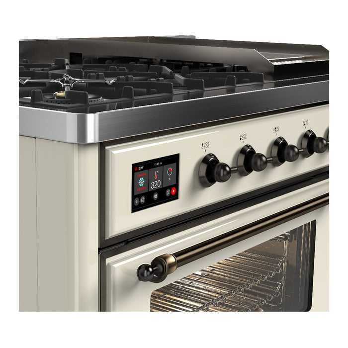 ILVE Majestic III 48" Dual Fuel, Range, Antique White, Burnished Trim UM48FNR3AWB