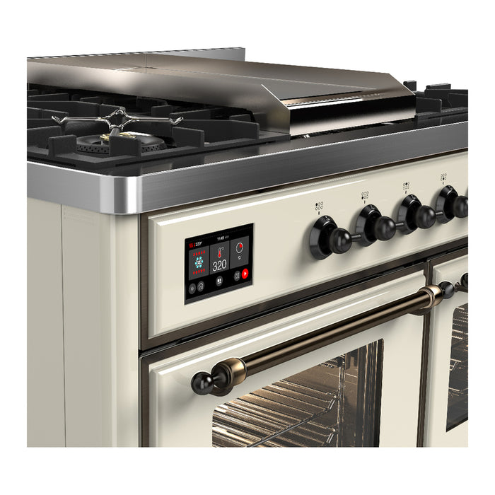 ILVE Majestic III 40" Dual Fuel, Range, Antique White, Burnished Trim UMD40FNR3AWB