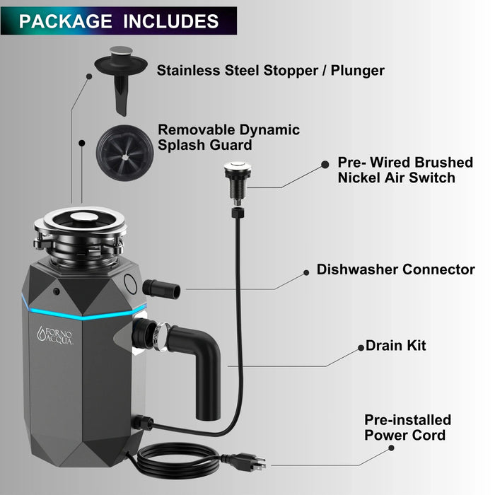 FORNO ACQUA BrightDiamond 1HP Super Quiet Garbage Disposal Motion Sensor WDD100TA1BO