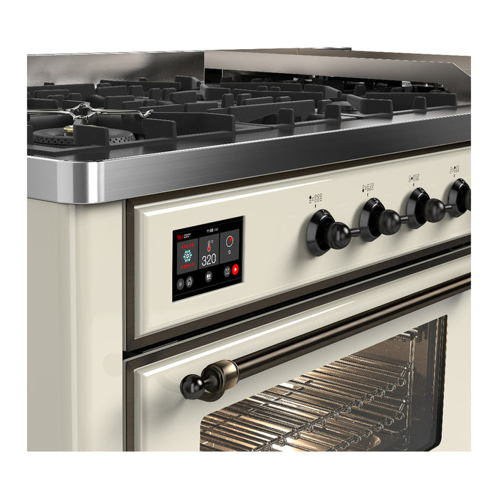 ILVE Majestic III 60" Dual Fuel Range, Antique White, Burnished Trim UM60FNR3AWB