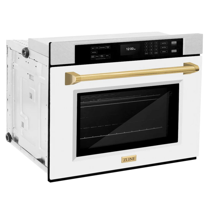 ZLINE 30"Professional True Convection Single Wall Oven, Air Fry, Self Clean, DuraSnow® White Matte, Gold WASSZ-WM-30-G