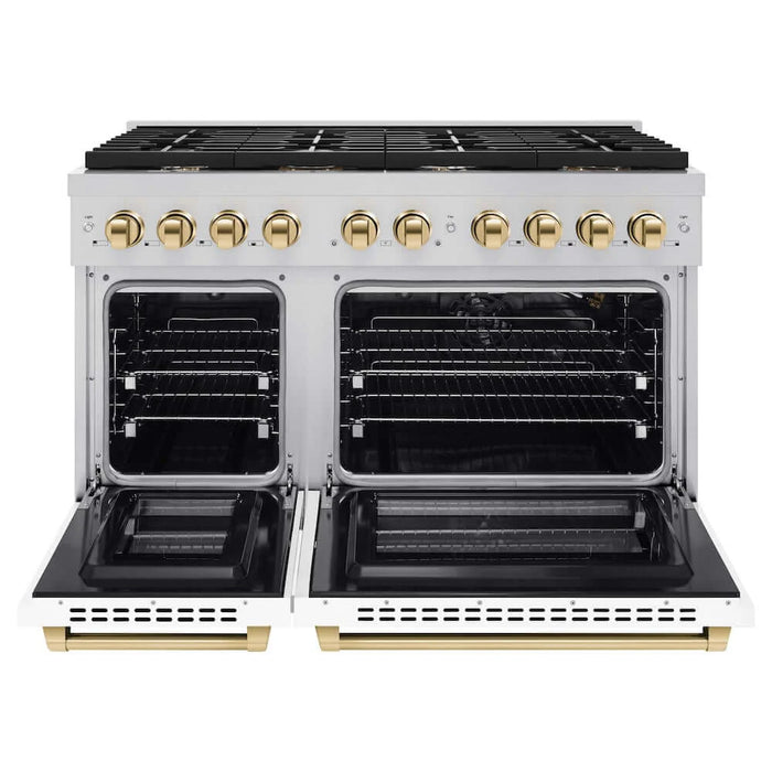 ZLINE 48"Gas Range, Convection Oven White, Gold, SGRZ-WM-48-G