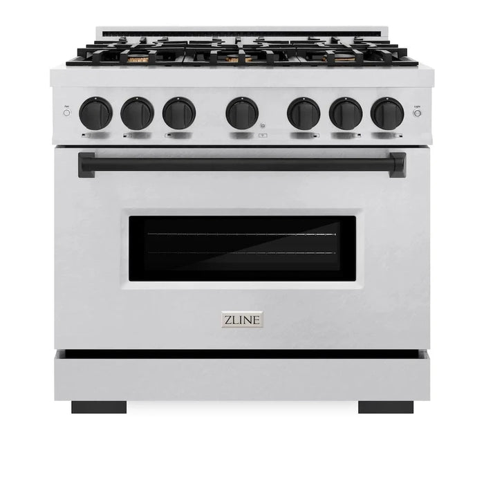 ZLINE 36"Classic Gas Range, Convection Gas Oven, DuraSnow® Stainless Steel, Matte Black CGRSZ-36-MB