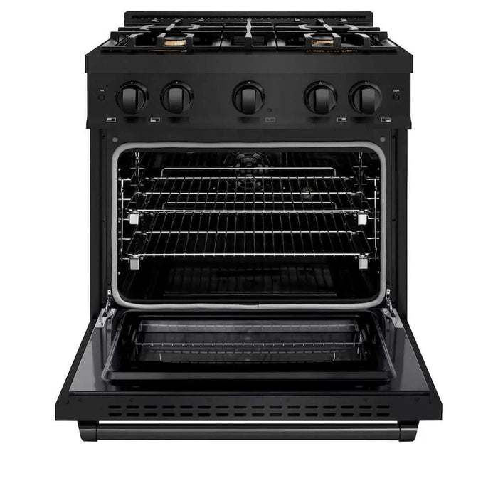 ZLINE 30" Select Gas Range Convection Gas Oven Black Stainless Steel Brass Burners HGRB-BR-30