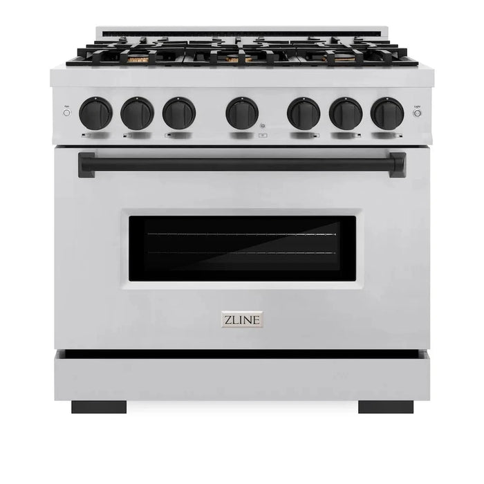 ZLINE 36" Classic Gas Range, Convection Gas Oven Stainless Steel, Matte Black CGRZ-36-MB
