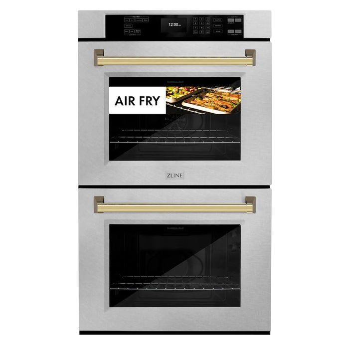 ZLINE 30"Professional True Convection Double Wall Oven, Air Fry, Self Clean, DuraSnow® Gold WADSZ-30-G