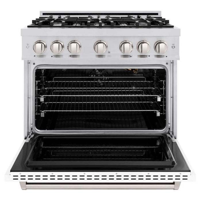 ZLINE 36"Classic Gas Range, Convection Gas Oven, Stainless Steel, White Matte Door CGR-WM-36
