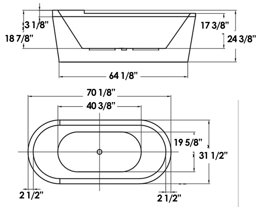 Whitehaus Oval Freestanding Acrylic Soaking Bathtub WHVT180BATH