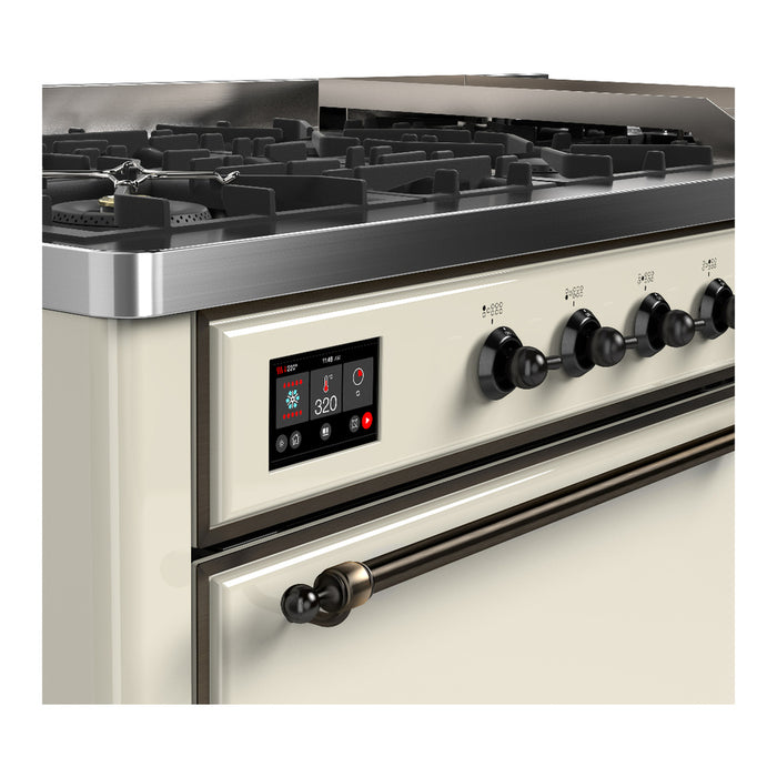 ILVE Majestic III 60" Dual Fuel Range, Antique White, Burnished Trim UM60FQNR3AWB