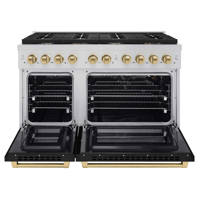 ZLINE 48"Gas Range, Convection Oven Black Matte, Champagne Bronze, SGRZ-BLM-48-CB