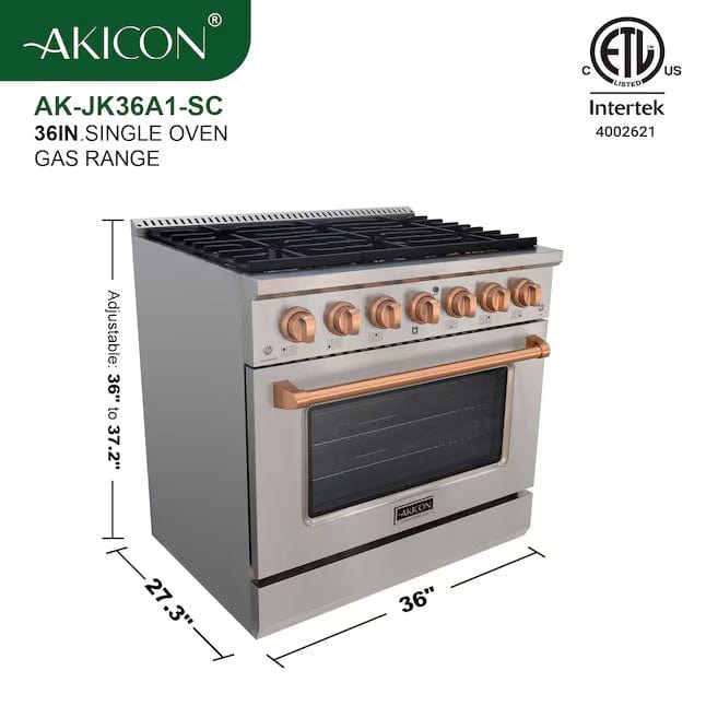 Akicon 36" Convection Oven Freestanding Natural Gas Range - AK-JK36A1-SC
