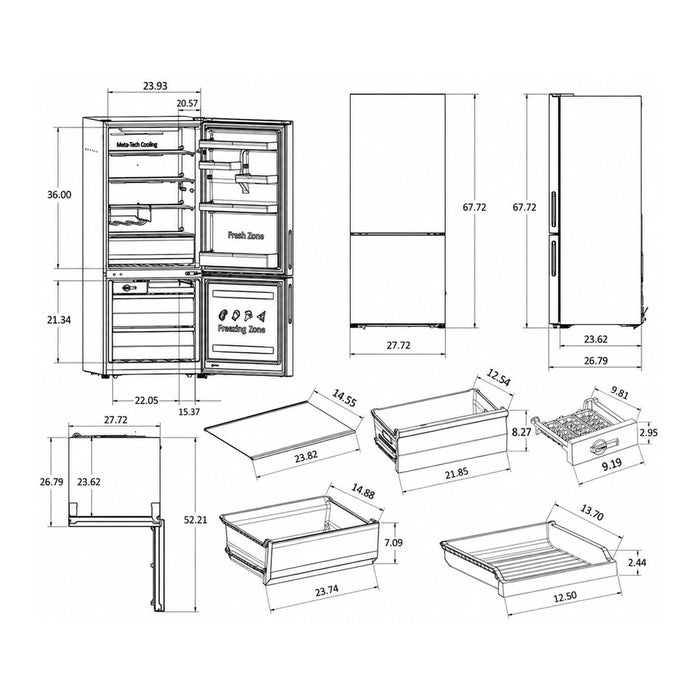 Verona 28" Bottom Freezer Refrigerator VEFBF2814RSL
