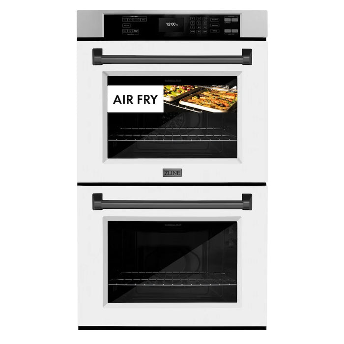 ZLINE 30"Professional True Convection Double Wall Oven, Air Fry, Self Clean, White Matte, Matte Black WADZ-WM-30-MB