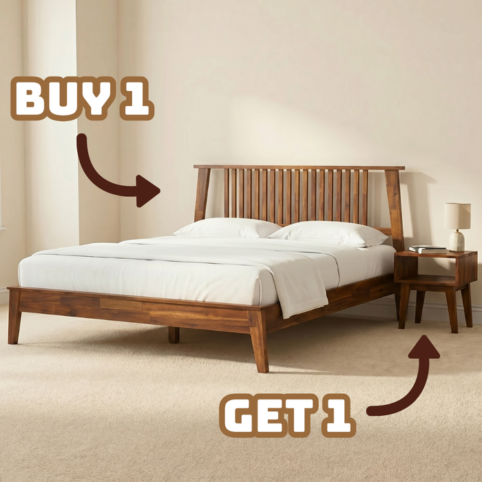 [Buy 1 Get 1] Kaylin Solid Wood Bed Frame & Nightstand