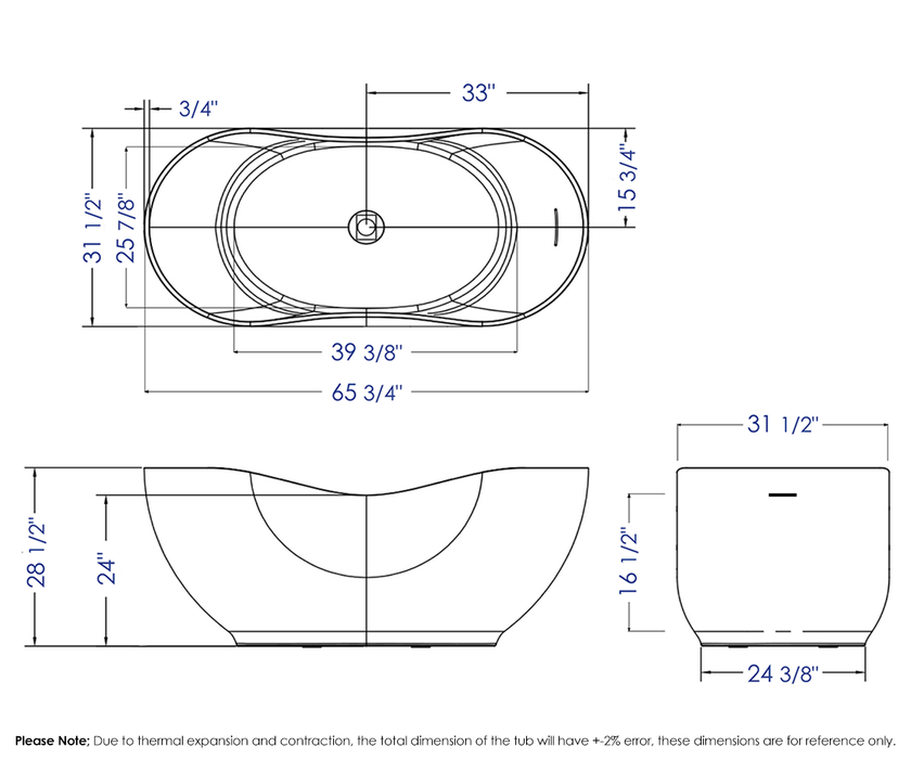 ALFI brand 66" White Solid Surface Smooth Resin Soaking Bathtub AB9949