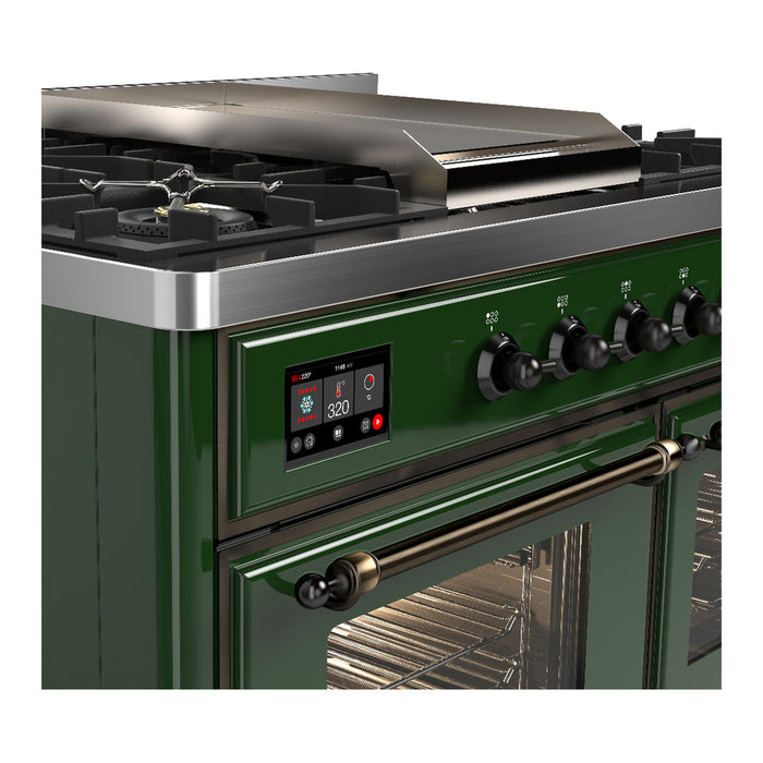 ILVE Majestic III 40" Dual Fuel, Range, Emerald Green, Burnished Trim UMD40FNR3EGB