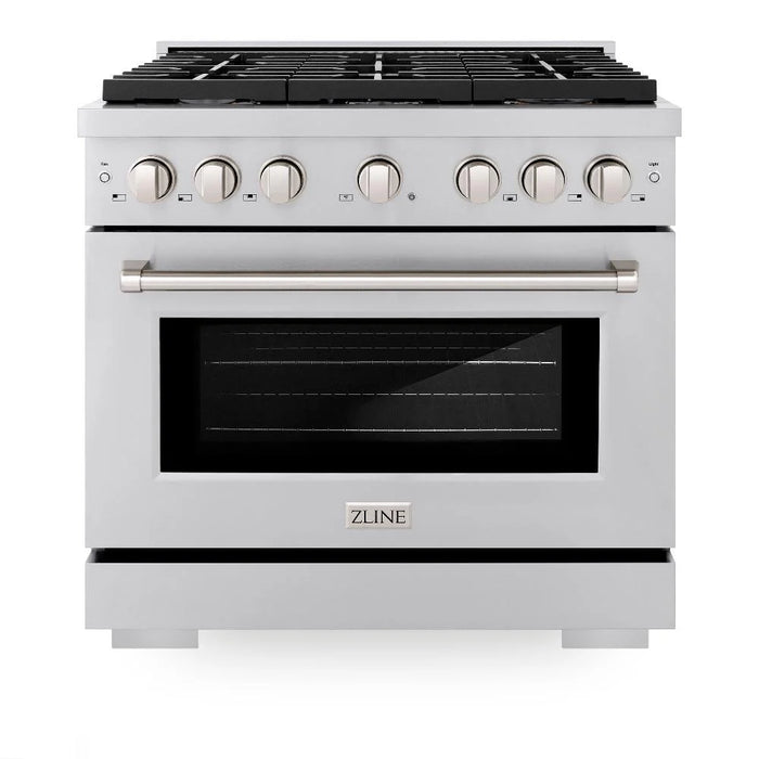 ZLINE 36"Paramount Dual Fuel Range Stainless Steel, Brass Burner, SDR-BR-36