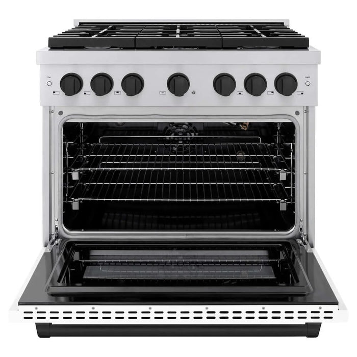 ZLINE 36"Gas Range, Convection Oven White, Matte Black, SGRZ-WM-36-MB