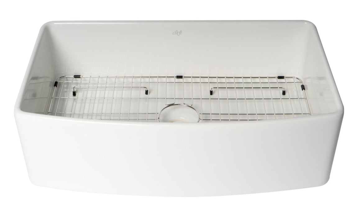 ALFI Brand White Smooth Curved Apron 33" Single Bowl Fireclay Farm Sink ABFC3320S-W